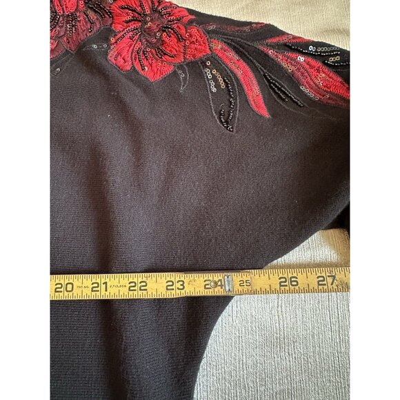 STUNNING Chico's Sweater Black Red Floral Embroidered Christmas Holiday Sz 3 XL‎ - Picture 14 of 16